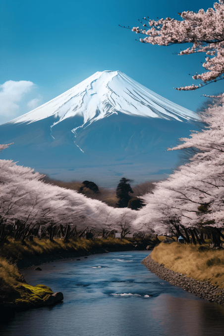 潮国创意日本富士山远景摄影图风景旅游