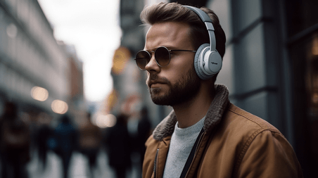 潮国创意男性带耳机听音乐欧美人像