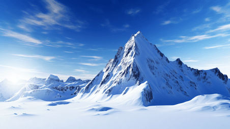 潮国创意蓝天白云下的雪山高山雪景