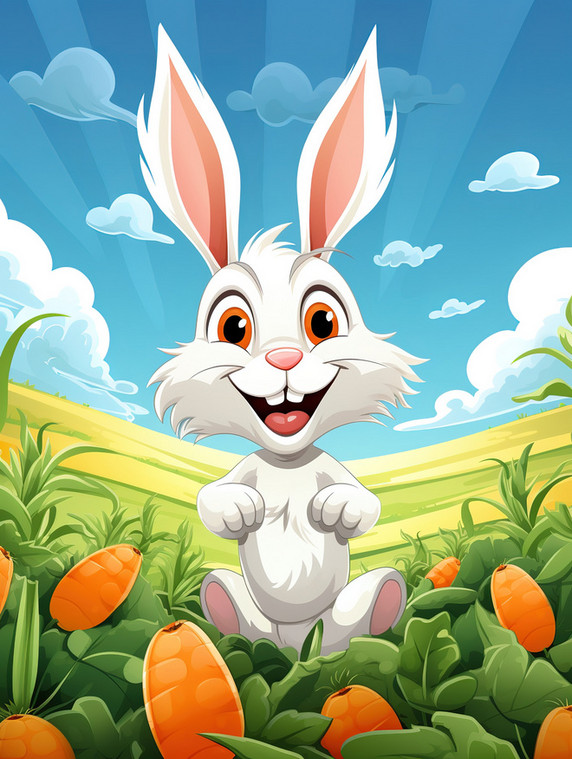 潮国创意可爱快乐的小兔子在胡萝卜地里15
