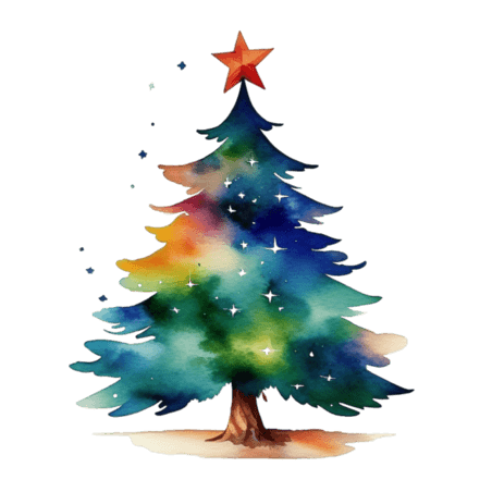 潮国创意圣诞节圣诞树简约元素渐变弥散水彩