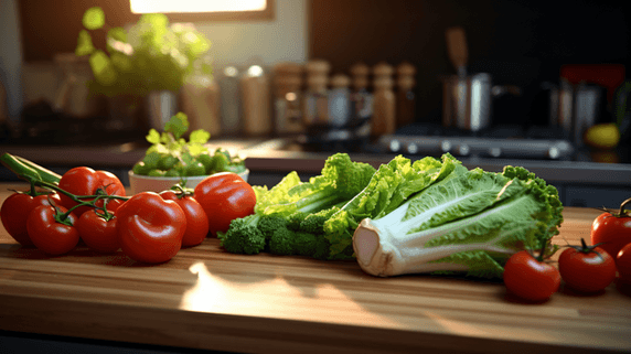 潮国创意厨房桌面上有一堆新鲜蔬菜3