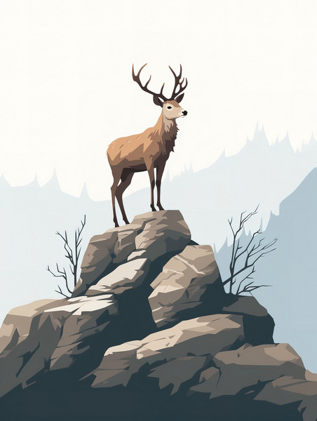 创意一只鹿的剪影插画16美式漫画风扁平动物