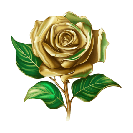 绘画黄金玫瑰元素立体免抠图案情人节金色花朵植物