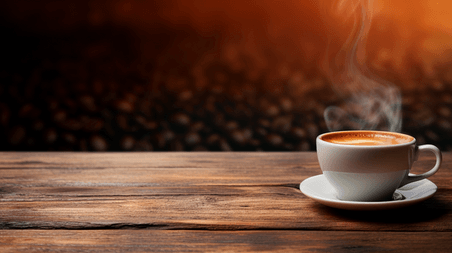 潮国创意写实咖啡杯咖啡豆木桌背景6
