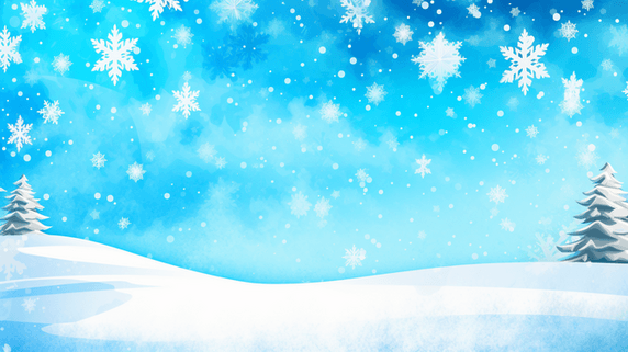 潮国创意冬季雪花风景背景4冬天雪景卡通蓝色大雪