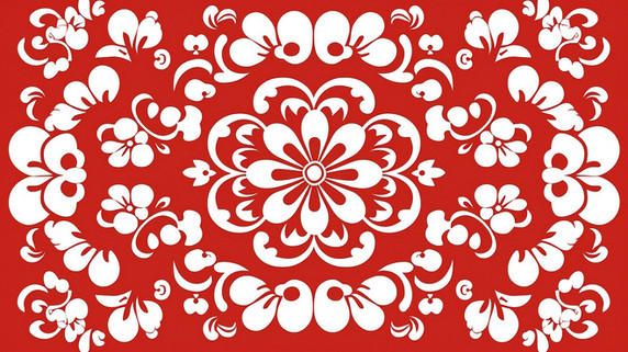 潮国创意红白中式边框新年元素17中式中国风底纹花朵