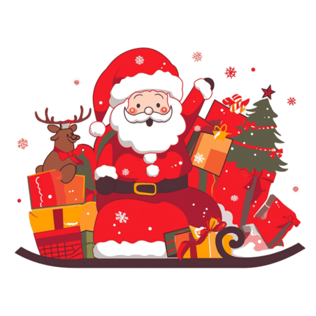潮国创意圣诞老人雪橇车送礼卡通圣诞节手绘元素