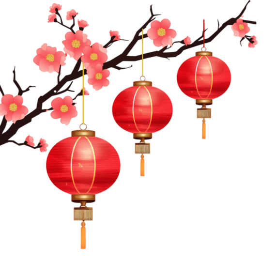 潮国创意梅花灯笼插画新年春节免抠装饰元素