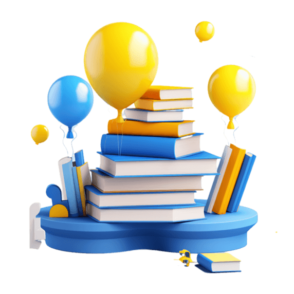 潮国创意书籍气球文具教育组合元素阅读看书