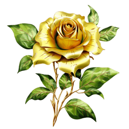 造型黄金玫瑰元素立体免抠图案情人节金色花朵植物