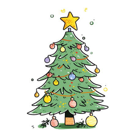 潮国创意元素圣诞节卡通圣诞树手绘