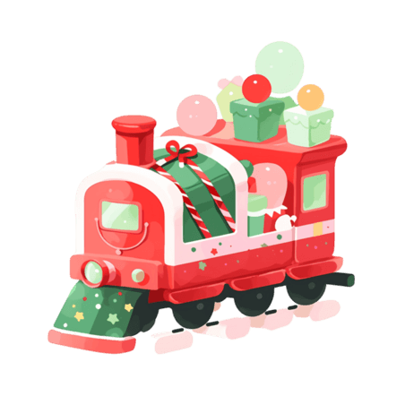 潮国创意卡通手绘圣诞节小火车礼物元素