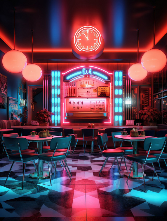 潮国创意霓虹灯下的现代复古风格咖啡馆18