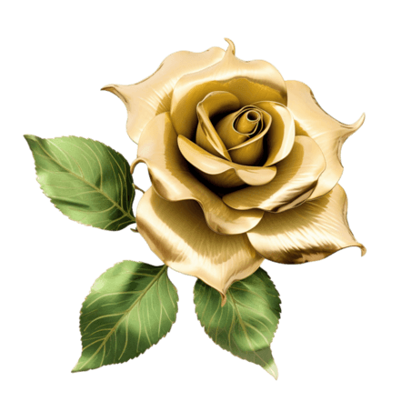 图形黄金玫瑰元素立体免抠图案情人节金色花朵植物