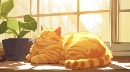 潮国创意橘猫慵懒躺在窗台19晒太阳
