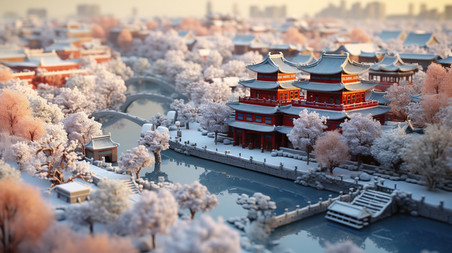 潮国创意等距视图北京城市的冬天5雪景大雪