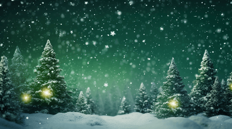 潮国创意冬季圣诞节松树风景背景27绿色夜景圣诞森林横图