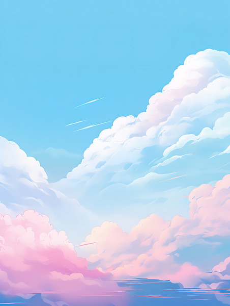 潮国创意蓝天白云天空卡通风格14云朵云海