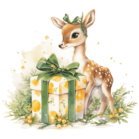 潮国创意可爱小鹿礼物圣诞节卡通手绘元素动物水彩