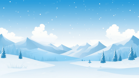 潮国创意冬季冰天雪地风景插画17冬天大雪卡通背景