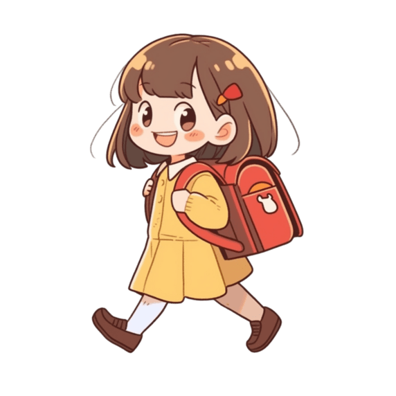 潮国创意卡通小女孩手绘开学季背着书包元素