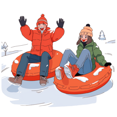 潮国创意冬天可爱孩子手绘滑雪卡通元素下雪玩耍