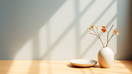 创意阳光下简约的花瓶装饰墙面光影室内装修