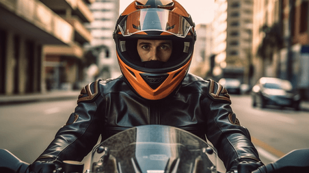 潮国创意赛车头盔男子在快速骑运动摩托车街道人像