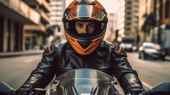 潮国创意赛车头盔男子在快速骑运动摩托车街道人像