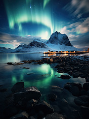 创意冰川美丽的极光风景10北极圈北欧