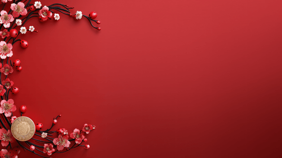 创意中国红鲜花装饰新年中秋背景8春节横图