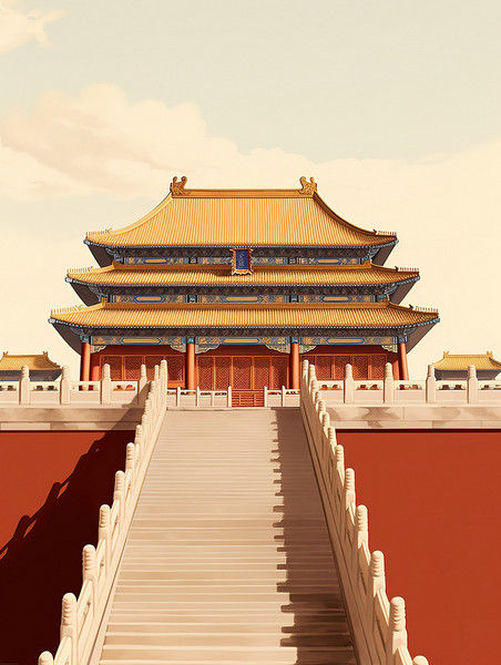 中国风国潮创意北京故宫博物馆建筑插画地标建筑