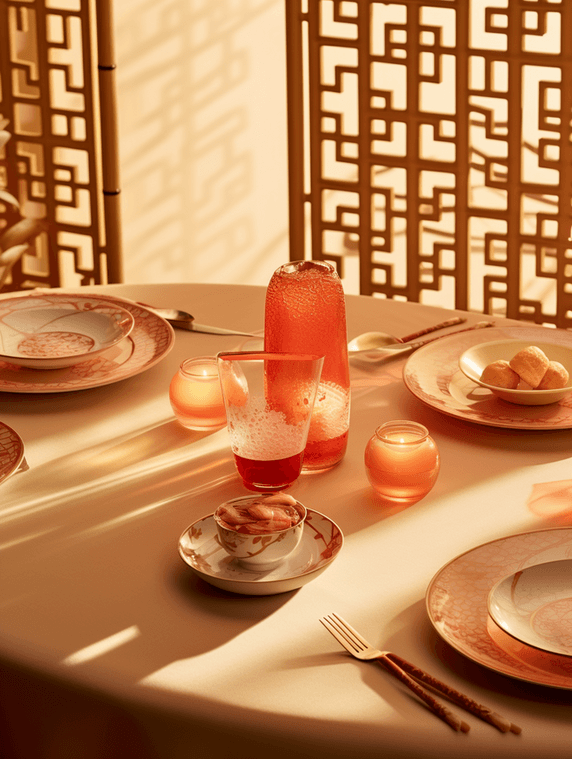 创意餐桌花艺摆盘造型创意背景33春节新年装饰