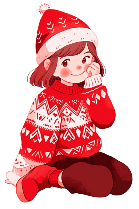 潮国创意圣诞节可爱女孩新年卡通手绘元素人物冬天毛衣