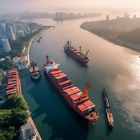 潮国创意中国广东省汕头南澳大桥及货船航拍图