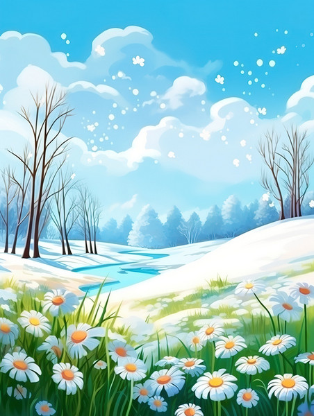 潮国创意冬季花草童书插图15风景田园草地积雪