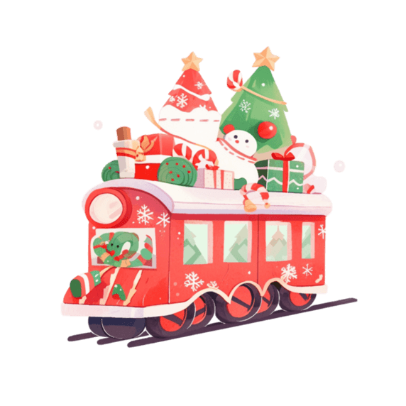 潮国创意圣诞节小火车卡通礼物手绘元素