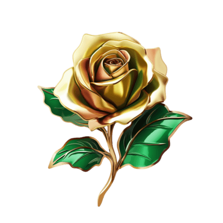 几何黄金玫瑰元素立体免抠图案情人节金色花朵植物