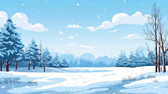 潮国创意蓝色冬天风景雪树风景背景冬天雪景卡通蓝色大雪