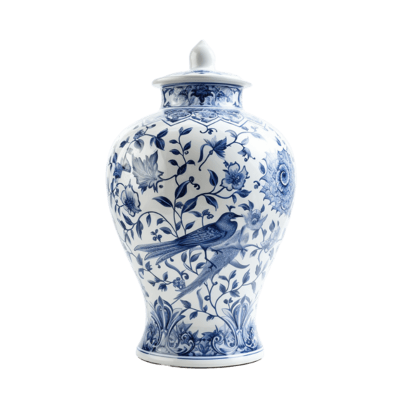 潮国创意瓷器质感花瓶元素立体免扣图案青花瓷
