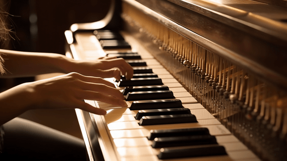 潮国创意一个人在弹钢琴手部特写音乐演奏