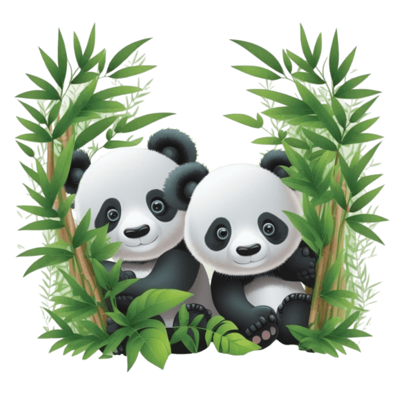 潮国创意两只可爱的熊猫在竹林里动物国宝