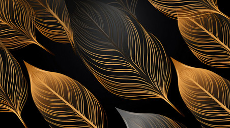 创意黑金色金叶植物装饰艺术壁纸叶子纹理底纹