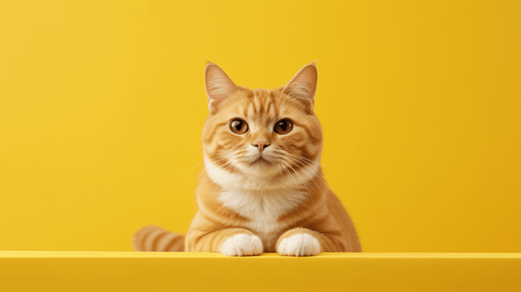 潮国创意黄色表面上的橙色和白色的猫动物