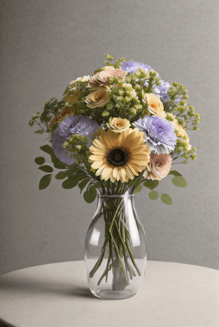 创意透明花瓶里的彩色鲜花插花艺术盆栽