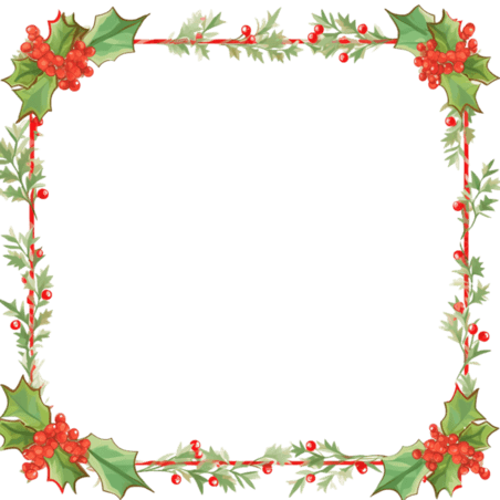 潮国创意圣诞节绿叶红白边框手绘卡通元素