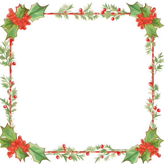 潮国创意圣诞节绿叶红白边框手绘卡通元素