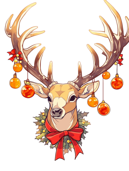 潮国创意手绘元素圣诞节圣诞麋鹿卡通动物鹿头
