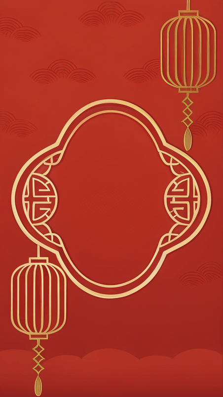潮国创意中国风新年通用红金梅花边框背景春节
